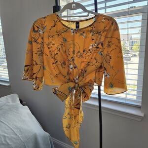 Windsor Mustard Floral Tie-Front Crop Top
